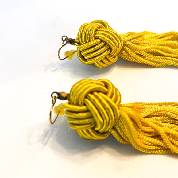 Tassel drop earrings in mustard yello. - Picture 2 of 2